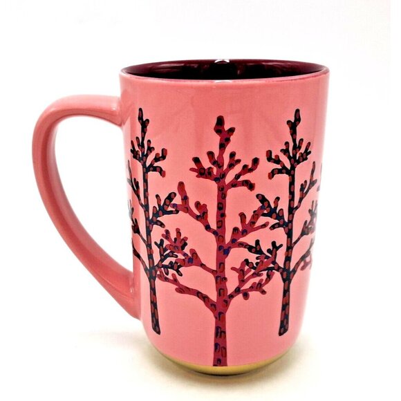 Davids Tea Nordic Mug Birch Tree Coral Pink Burgundy Ceramic Gold Dipped 16 oz - Picture 3 of 7